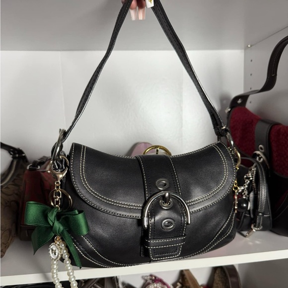 ࣪Black Coach Leather Soho Flap Buckle Shoulder Bag - Picture 3 of 10